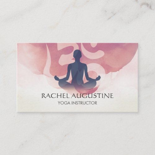 Elegant Watercolor Yoga Meditation Pose Om Symbol Business Card