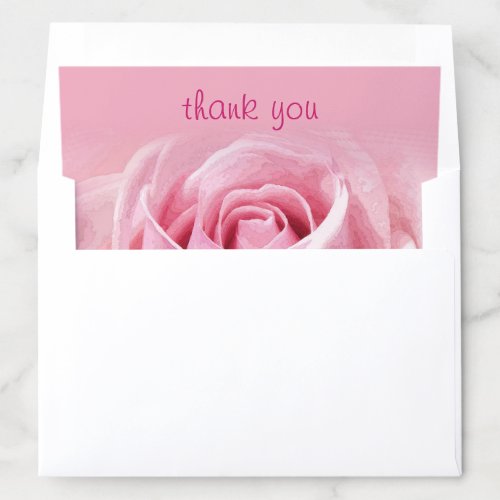 Elegant Watercolors Pink Rose Thank You Floral Envelope Liner