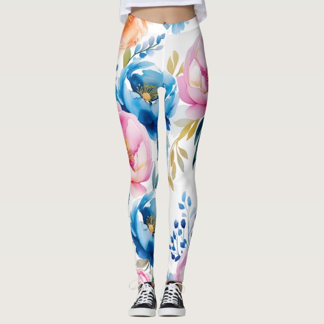 🌸 Elegant Watercolou Floral Leggings – Chic & Sty (Front)