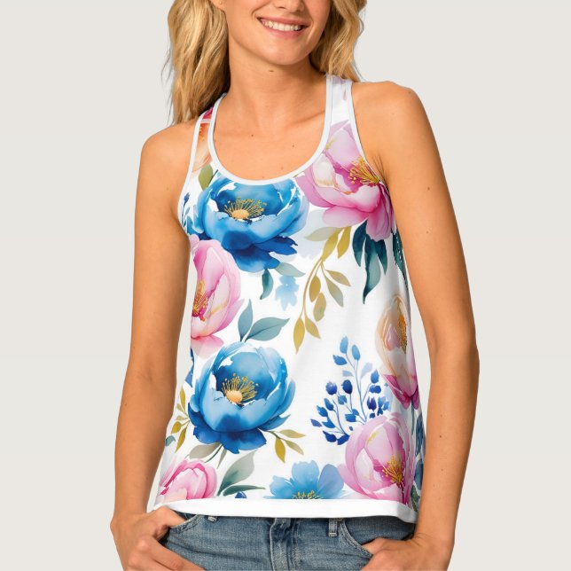 🌸 Elegant Watercolou Floral Tank Top – Stylish &  (Front)