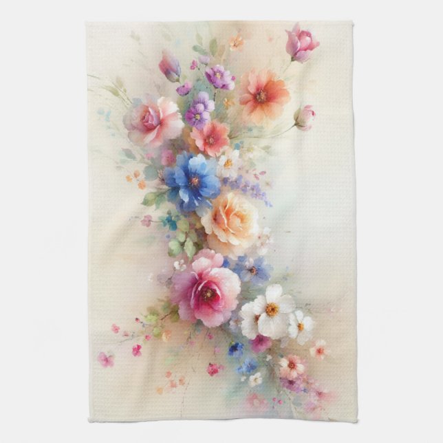 Elegant Watercolour Aquarell Flower Art Template Kitchen Towel (Vertical)