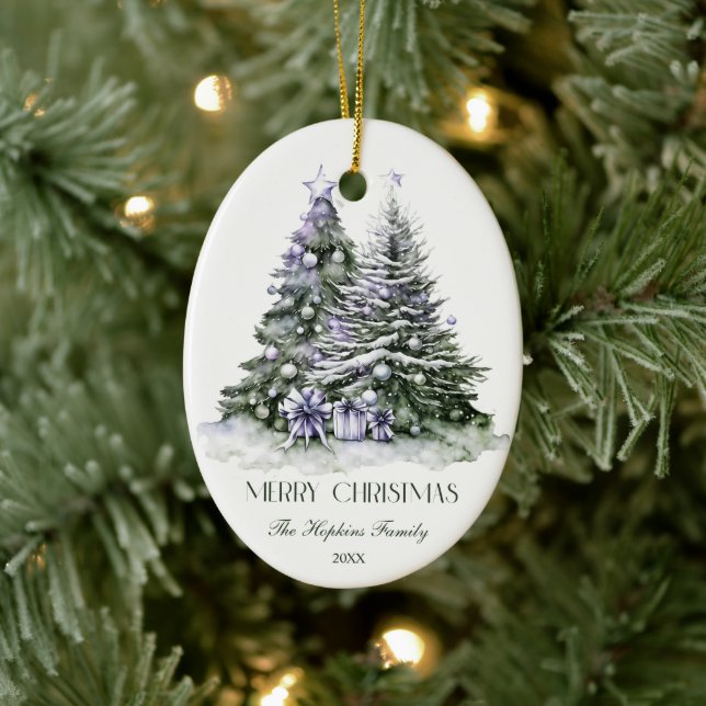 Elegant Watercolour Christmas Tree Ceramic Ornament (Tree)