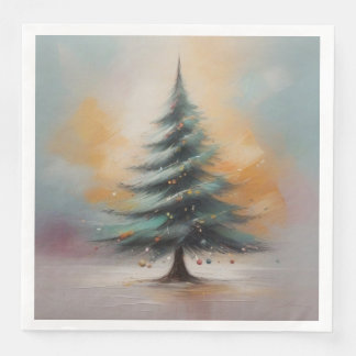 Elegant Watercolour Christmas Tree Paper Dinner Napkins