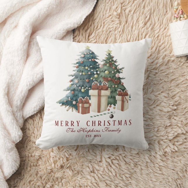 Elegant Watercolour Christmas Tree Throw Pillow (Blanket)