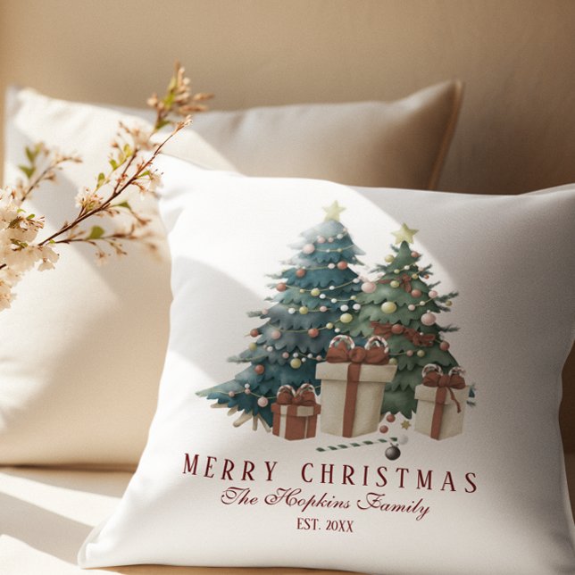 Elegant Watercolour Christmas Tree Throw Pillow (Creator Uploaded)