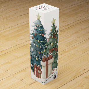 Elegant Watercolour Christmas Tree Wine Box