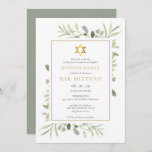 Elegant Watercolour Greenery Bat Mitzvah Invitation<br><div class="desc">Featuring delicate watercolour leaves and an elegant gold star of David,  this chic bat mitzvah invitation can be personalised with your special information,  with a sage background on the reverse. Designed by Thisisnotme©</div>