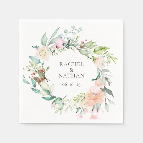 Elegant Watercolour Greenery Floral Wedding Napkins