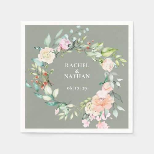 Elegant Watercolour Greenery Floral Wedding Napkins