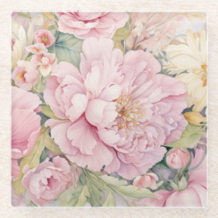Elegant watercolour pink peony. Drink Glass Coaster
