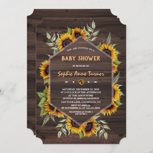 Elegant Watercolour Sunflowers Wood Baby Shower Invitation