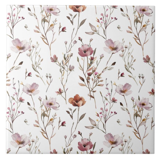 Elegant watercolour wild flower ceramic tile (Front)