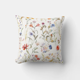 Elegant watercolour wild flower throw pillow