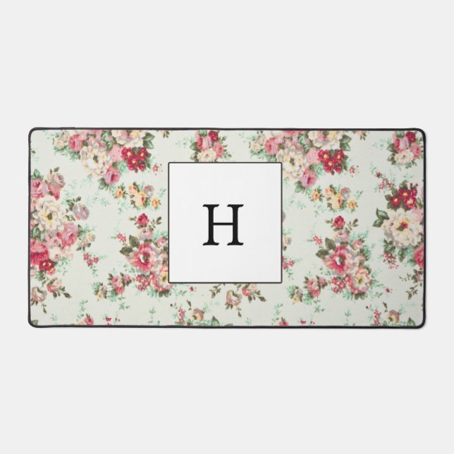 Elegant watercooler Monogramed Flowers Desk Mat (Front)