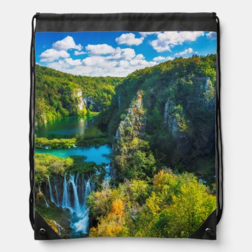 Elegant waterfall scenic Croatia Drawstring Bag