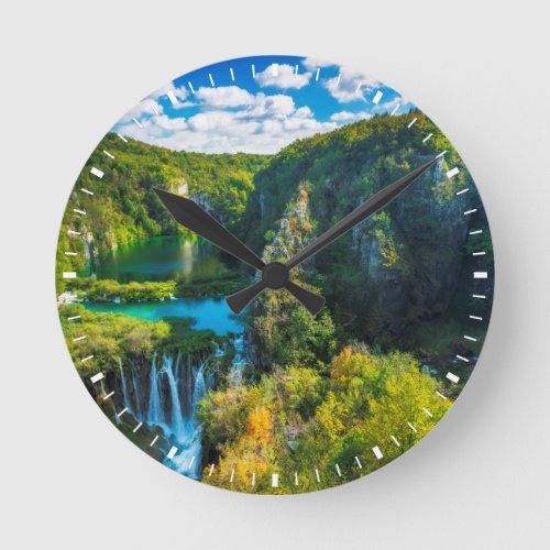 Elegant waterfall scenic Croatia Round Clock