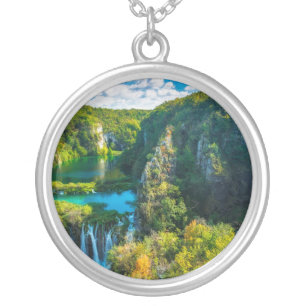 Elegant waterfall scenic, Croatia Silver Plated Necklace