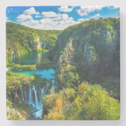Elegant waterfall scenic Croatia Stone Coaster