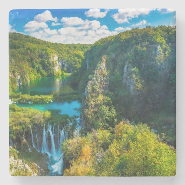 Elegant waterfall scenic, Croatia Stone Coaster (Front)
