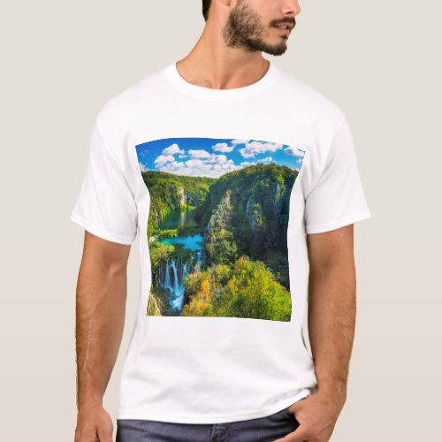 Elegant waterfall scenic Croatia T_Shirt