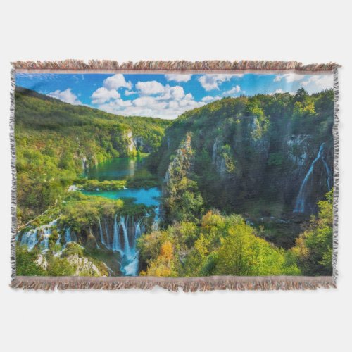 Elegant waterfall scenic Croatia Throw Blanket
