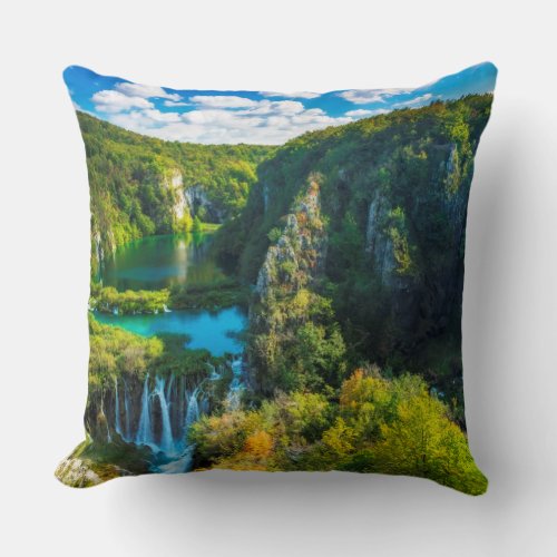 Elegant waterfall scenic Croatia Throw Pillow
