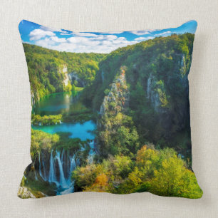 Elegant waterfall scenic, Croatia Throw Pillow