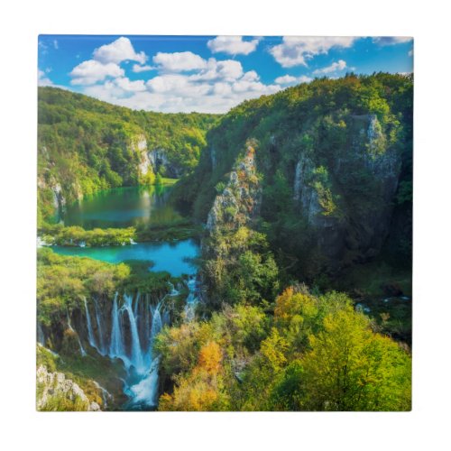 Elegant waterfall scenic Croatia Tile