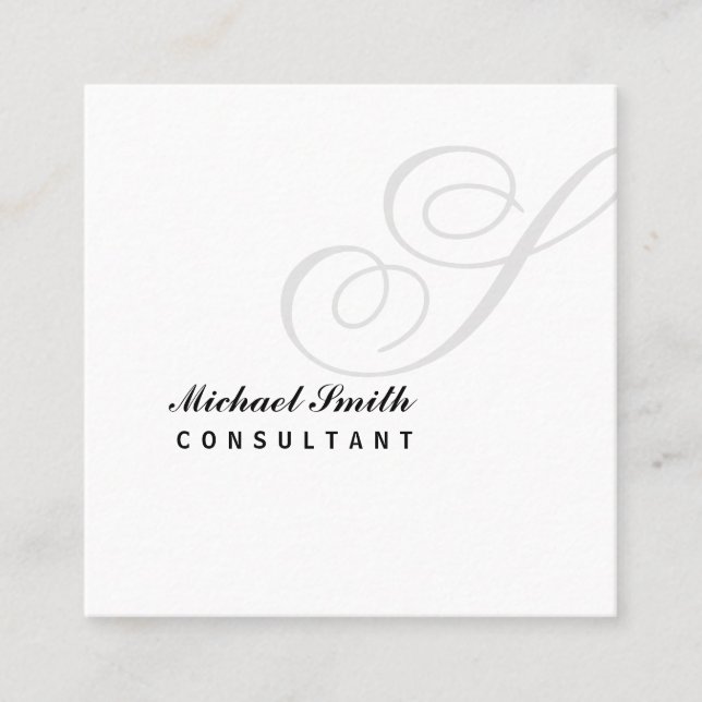 Elegant Watermark Monogram Square Business Card (Front)