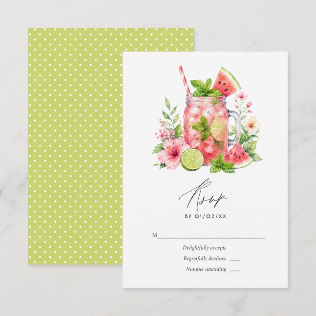 Elegant Watermelon Mojito Floral Wedding RSVP Card (Front/Back)