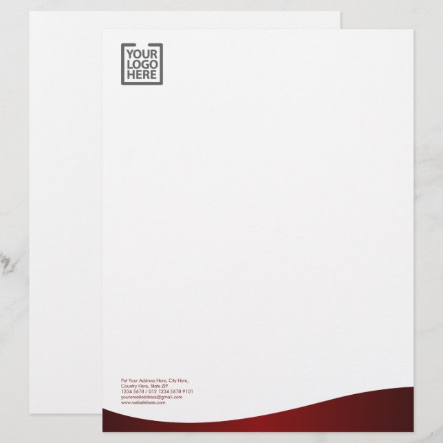 Elegant Wave Burgundy Corporate Identity Letterhead (Front/Back)