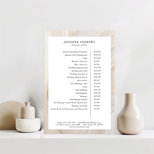 Elegant Waves Salon Price List Poster