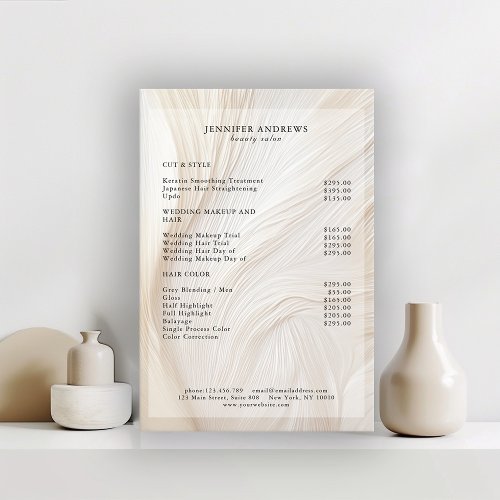 Elegant Waves Salon Price List Poster