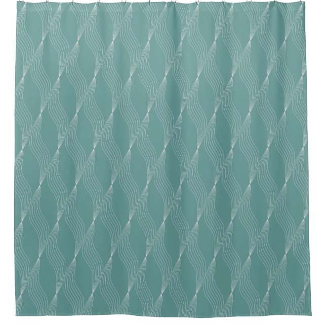 Elegant Waves Weave Pattern Green Background | Shower Curtain (Front)
