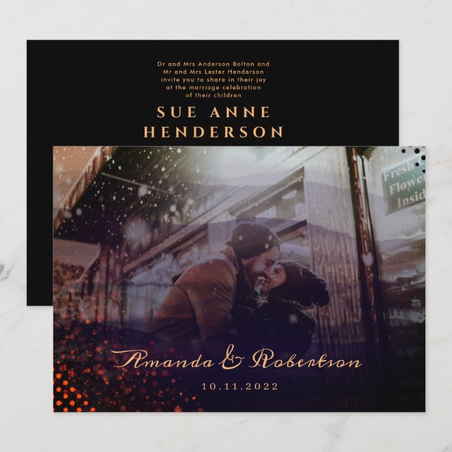 Elegant Wavy Burgundy Overlay Photo Wedding Invitation (Front/Back)