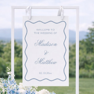 Elegant Wavy Dusty Blue Wedding Welcome Foam Board