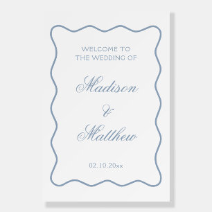 Elegant Wavy Dusty Blue Wedding Welcome Foam Board