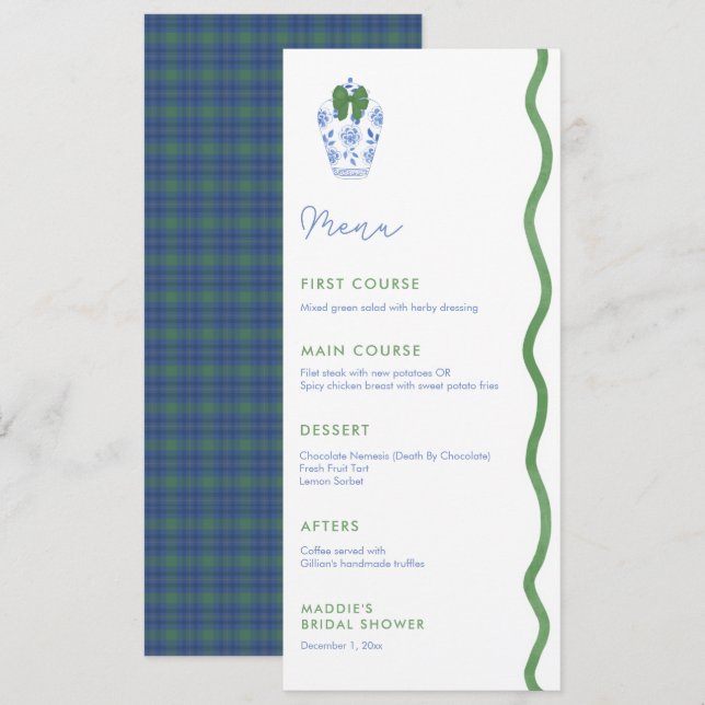 Elegant Wavy Edge Christmas Wedding Shower  Menu (Front/Back)
