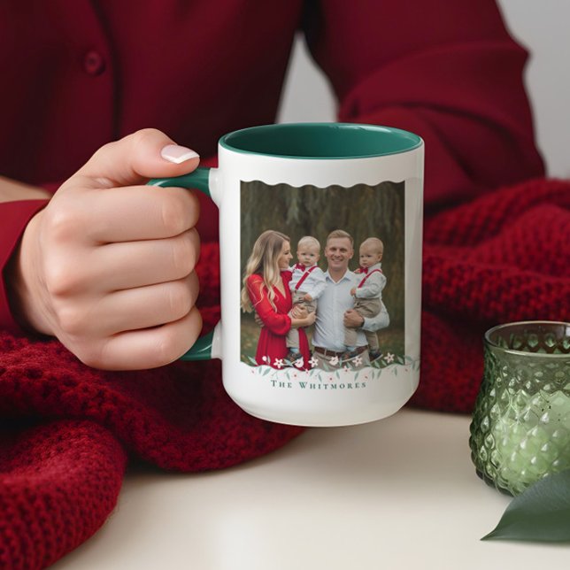 Elegant Wavy Family Photo Collage Keepsake Floral Mug (Elegant Wavy Family Photo Collage Keepsake Floral Mug)