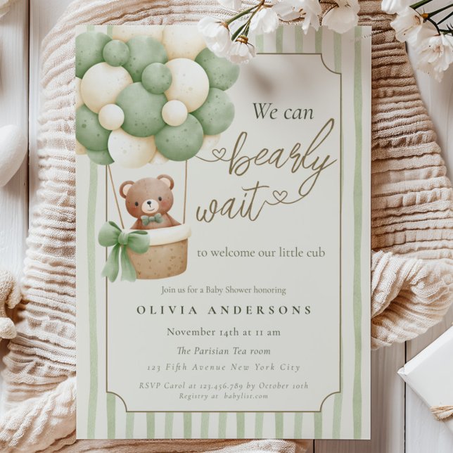 Elegant We can Bearly Wait Neutral Baby Invitation (Creator Uploaded)