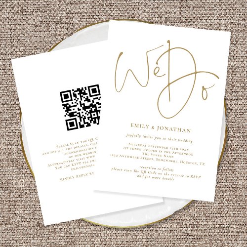 Elegant We Do Gold Script QR Code Wedding Invitation