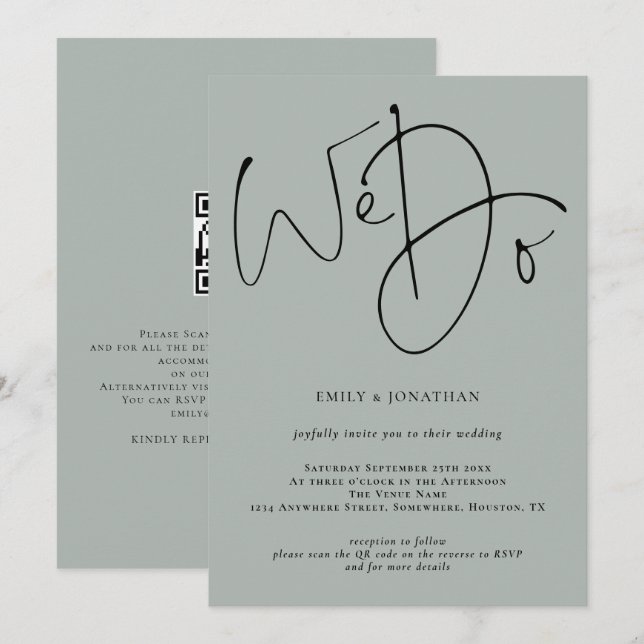Elegant We Do Light Sage QR Code Wedding Invitation (Front/Back)