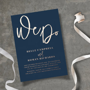 Elegant We Do Rose Gold & Blue Wedding Foil Invitation