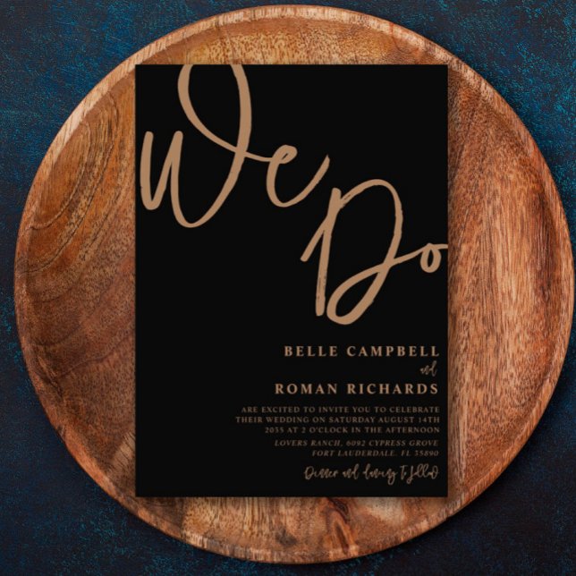 Elegant We Do Script Black and Gold Wedding   Invitation (Creator Uploaded)
