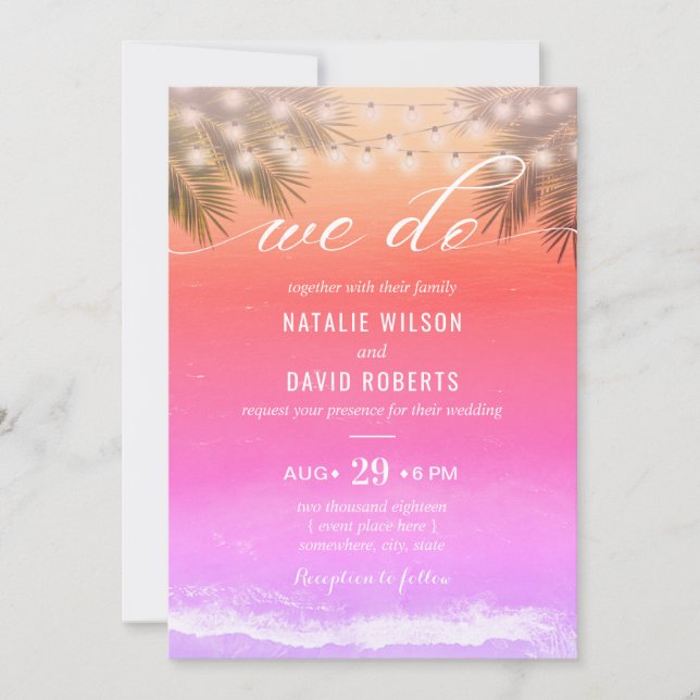 Elegant We Do Sunset Tropical Palm Beach Wedding Invitation (Front)