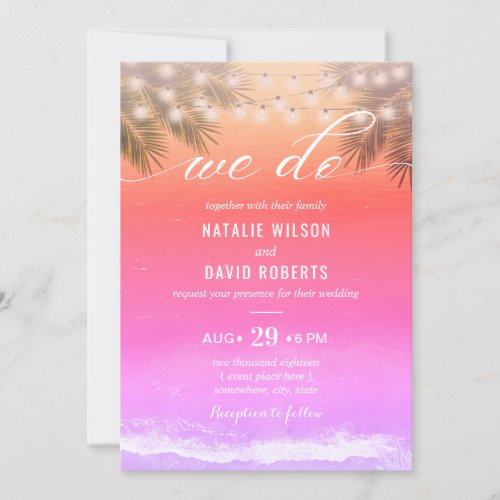 Elegant We Do Sunset Tropical Palm Beach Wedding Invitation