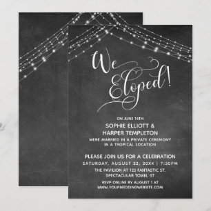 Elegant We Eloped Typography & Lights, Chalkboard Invitation