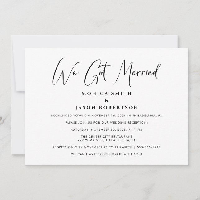 Elegant We Got Married Wedding Reception Announcement (Front)