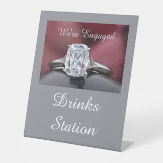 Elegant “We’re Engaged” Diamond Ring Party Pedestal Sign