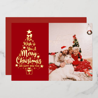 Elegant We wish you a Merry Christmas Family photo Foil Holiday Card